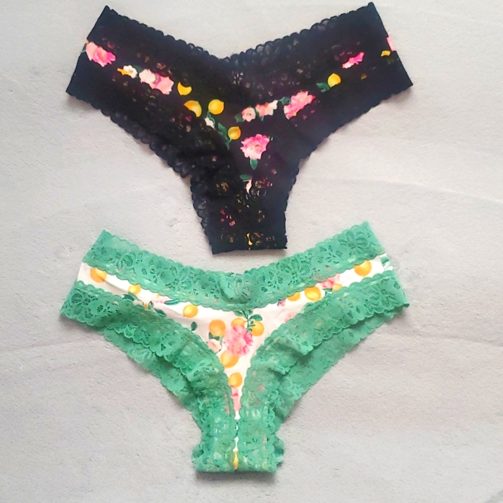 Victoria's Secret 2 floral lace cheeky panties Sz S/P